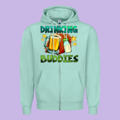 Drinking Buddies With Baby Bottle And Beer Zipper Hoodie Designed By Hra Design Shop