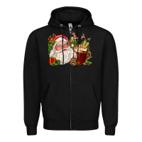 Black santa and hot cocoa cup Zipper Hoodie - FaDigitalArtStudio