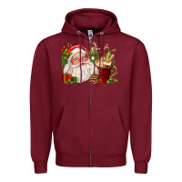 Burgundy santa and hot cocoa cup Zipper Hoodie - FaDigitalArtStudio
