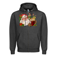 Charcoal Heather santa and hot cocoa cup Zipper Hoodie - FaDigitalArtStudio