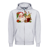 Heather Grey santa and hot cocoa cup Zipper Hoodie - FaDigitalArtStudio