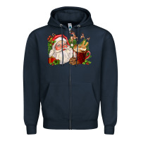 Navy santa and hot cocoa cup Zipper Hoodie - FaDigitalArtStudio