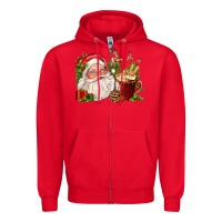 Red santa and hot cocoa cup Zipper Hoodie - FaDigitalArtStudio