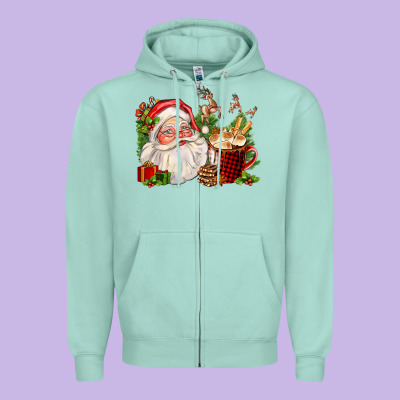 Santa And Hot Cocoa Cup Zipper Hoodie Designed By Fadigitalartstudio