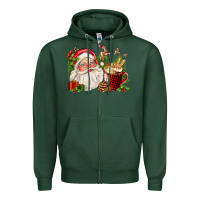 Sports Green santa and hot cocoa cup Zipper Hoodie - FaDigitalArtStudio