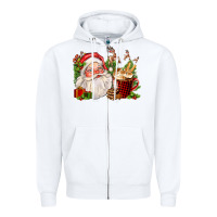 White santa and hot cocoa cup Zipper Hoodie - FaDigitalArtStudio