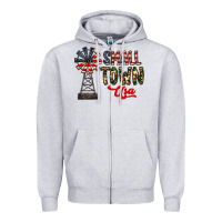 Heather Grey small town usa Zipper Hoodie - CowhideDigitalArt