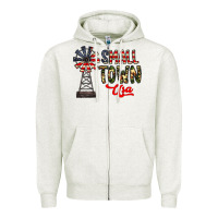 Oatmeal Heather small town usa Zipper Hoodie - CowhideDigitalArt
