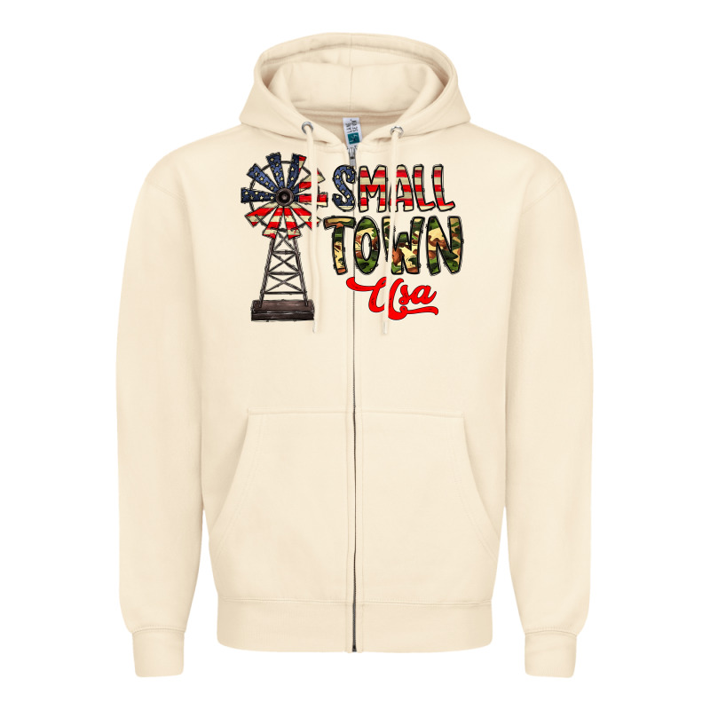 Small Town Usa Zipper Hoodie by CowhideDigitalArt | Teevron
