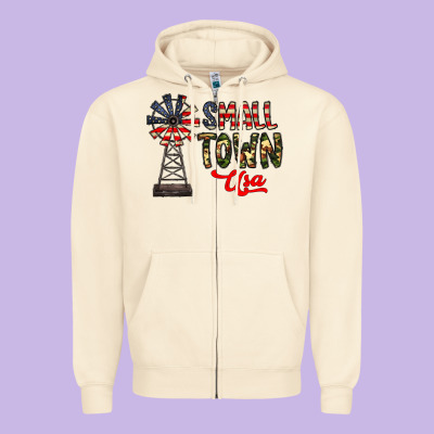 Small Town Usa Zipper Hoodie Designed By Cowhidedigitalart