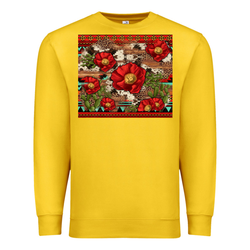 Red Flower And Cactus With Cowhide And Aztec Premium Sweatshirt by Artiststas | Teevron