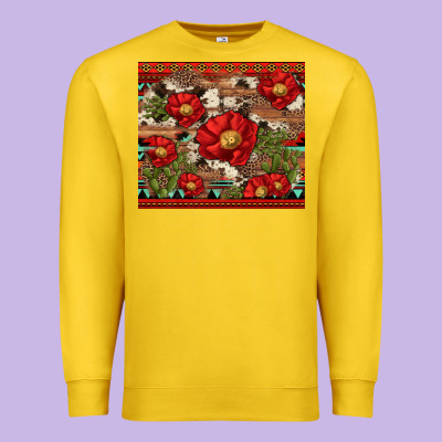 Red Flower And Cactus With Cowhide And Aztec Premium Sweatshirt Designed By Artiststas