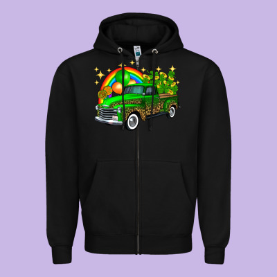 St Patricks Shamrock Gold Rainbow Balloon Candy Truck Zipper Hoodie Designed By Fadigitalartstudio