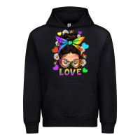 Black LGBTQ+ Messy Bun Mum Love With Hearts Urban Hoodie - BundleAndBundleShop