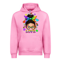 Fuchsia Pink LGBTQ+ Messy Bun Mum Love With Hearts Urban Hoodie - BundleAndBundleShop