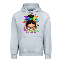 Heather Grey LGBTQ+ Messy Bun Mum Love With Hearts Urban Hoodie - BundleAndBundleShop