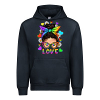 Navy LGBTQ+ Messy Bun Mum Love With Hearts Urban Hoodie - BundleAndBundleShop
