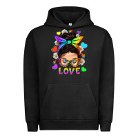 Pigment Black LGBTQ+ Messy Bun Mum Love With Hearts Urban Hoodie - BundleAndBundleShop