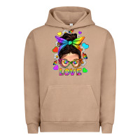 Pigment Burro LGBTQ+ Messy Bun Mum Love With Hearts Urban Hoodie - BundleAndBundleShop