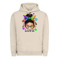 Pigment French Oak LGBTQ+ Messy Bun Mum Love With Hearts Urban Hoodie - BundleAndBundleShop