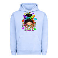 Pigment Grape Ice LGBTQ+ Messy Bun Mum Love With Hearts Urban Hoodie - BundleAndBundleShop