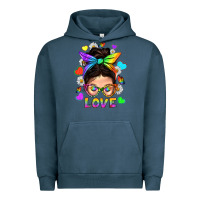 Pigment Midnight Navy LGBTQ+ Messy Bun Mum Love With Hearts Urban Hoodie - BundleAndBundleShop