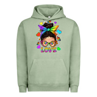 Pigment Oil Green LGBTQ+ Messy Bun Mum Love With Hearts Urban Hoodie - BundleAndBundleShop