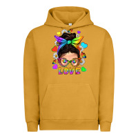 Pigment Peanut Butter LGBTQ+ Messy Bun Mum Love With Hearts Urban Hoodie - BundleAndBundleShop
