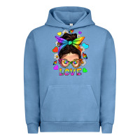 Pigment Pebble Blue LGBTQ+ Messy Bun Mum Love With Hearts Urban Hoodie - BundleAndBundleShop