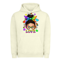 Pigment Pistachio LGBTQ+ Messy Bun Mum Love With Hearts Urban Hoodie - BundleAndBundleShop
