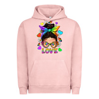 Pigment Salmon LGBTQ+ Messy Bun Mum Love With Hearts Urban Hoodie - BundleAndBundleShop