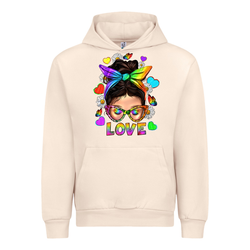 Lgbtq+ Messy Bun Mum Love With Hearts Urban Hoodie by BundleAndBundleShop | Teevron
