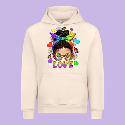 Lgbtq+ Messy Bun Mum Love With Hearts Urban Hoodie Designed By Bundleandbundleshop