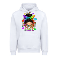 White LGBTQ+ Messy Bun Mum Love With Hearts Urban Hoodie - BundleAndBundleShop