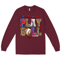 Burgundy play ball baseball Long Sleeve Tee - Zillion Design Studio
