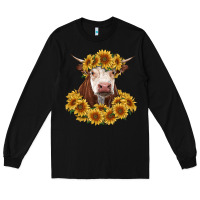 Black hereford cow with sunflowers Long Sleeve Tee - RanaPortraitStore