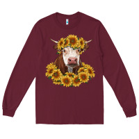 Burgundy hereford cow with sunflowers Long Sleeve Tee - RanaPortraitStore