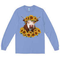 Colony Blue hereford cow with sunflowers Long Sleeve Tee - RanaPortraitStore