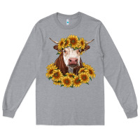 Heather Grey hereford cow with sunflowers Long Sleeve Tee - RanaPortraitStore
