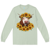 Matcha hereford cow with sunflowers Long Sleeve Tee - RanaPortraitStore