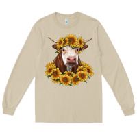 Mushroom hereford cow with sunflowers Long Sleeve Tee - RanaPortraitStore