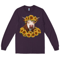 Plum hereford cow with sunflowers Long Sleeve Tee - RanaPortraitStore