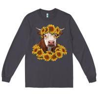 Smoke hereford cow with sunflowers Long Sleeve Tee - RanaPortraitStore