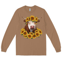 Toasted Coconut hereford cow with sunflowers Long Sleeve Tee - RanaPortraitStore