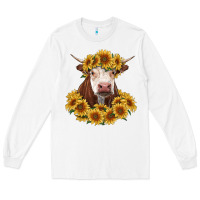 White hereford cow with sunflowers Long Sleeve Tee - RanaPortraitStore