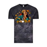 Cloud Black Fall afro woman with coffee Vintage Tee - RanaPortraitStore