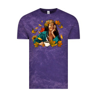 Cloud Purple Fall afro woman with coffee Vintage Tee - RanaPortraitStore