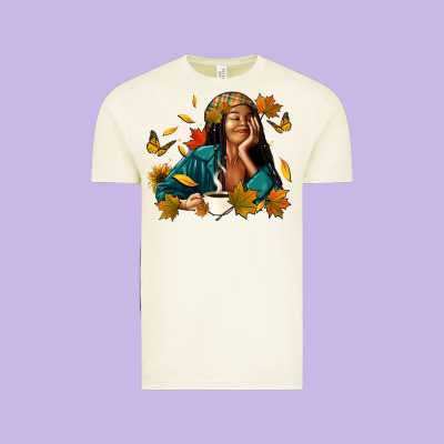 Vintage Tee Fall afro woman with coffee