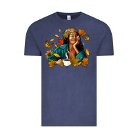 Vintage Denim Fall afro woman with coffee Vintage Tee - RanaPortraitStore