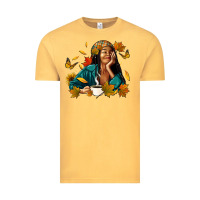 Vintage Mustard Fall afro woman with coffee Vintage Tee - RanaPortraitStore